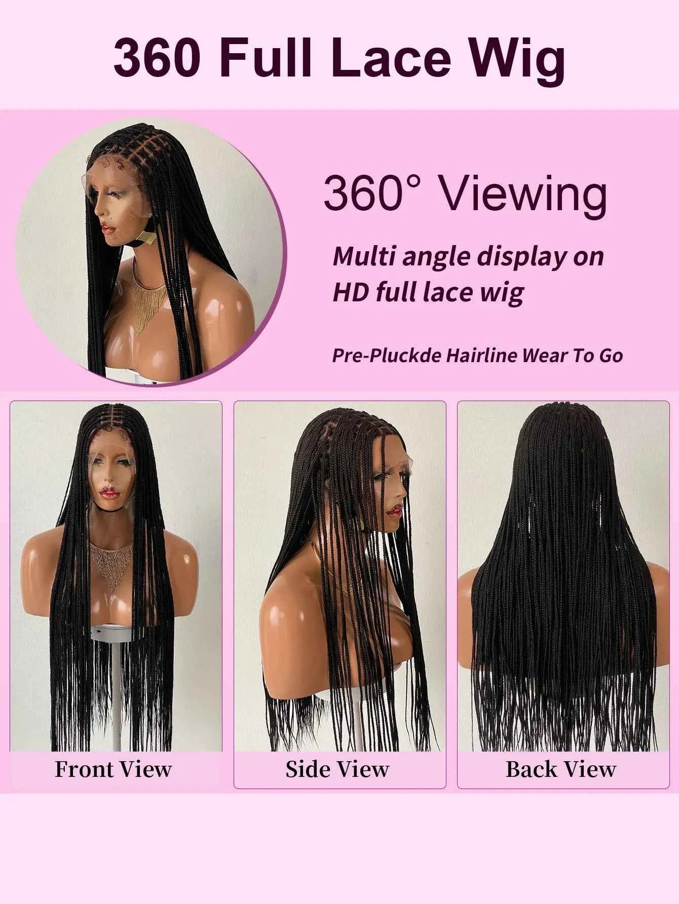 36Inch Cornrow Braided Wigs Synthetic Full Lace Knotless Braided Lace Wig With Baby Hair Small Part Braids Wig For Black Women