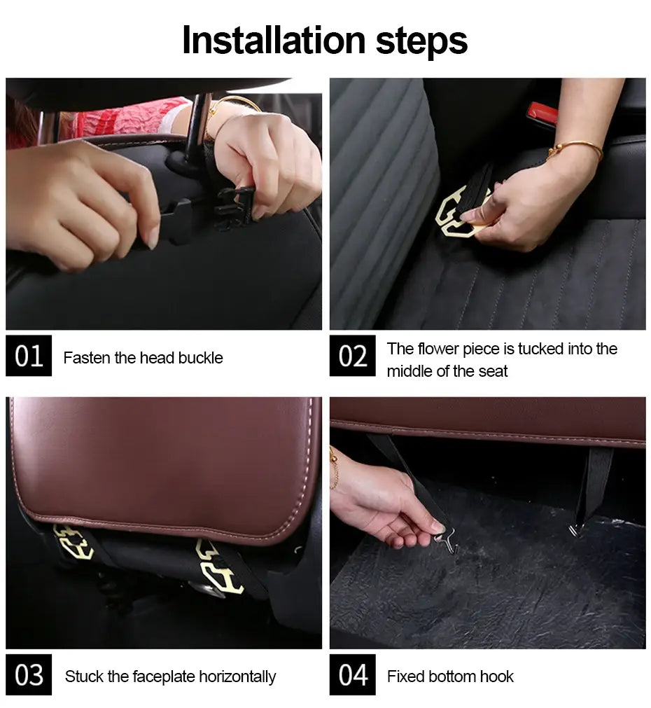 Brown Leather Car Seat Organizer Seametal Anti Kick Pad