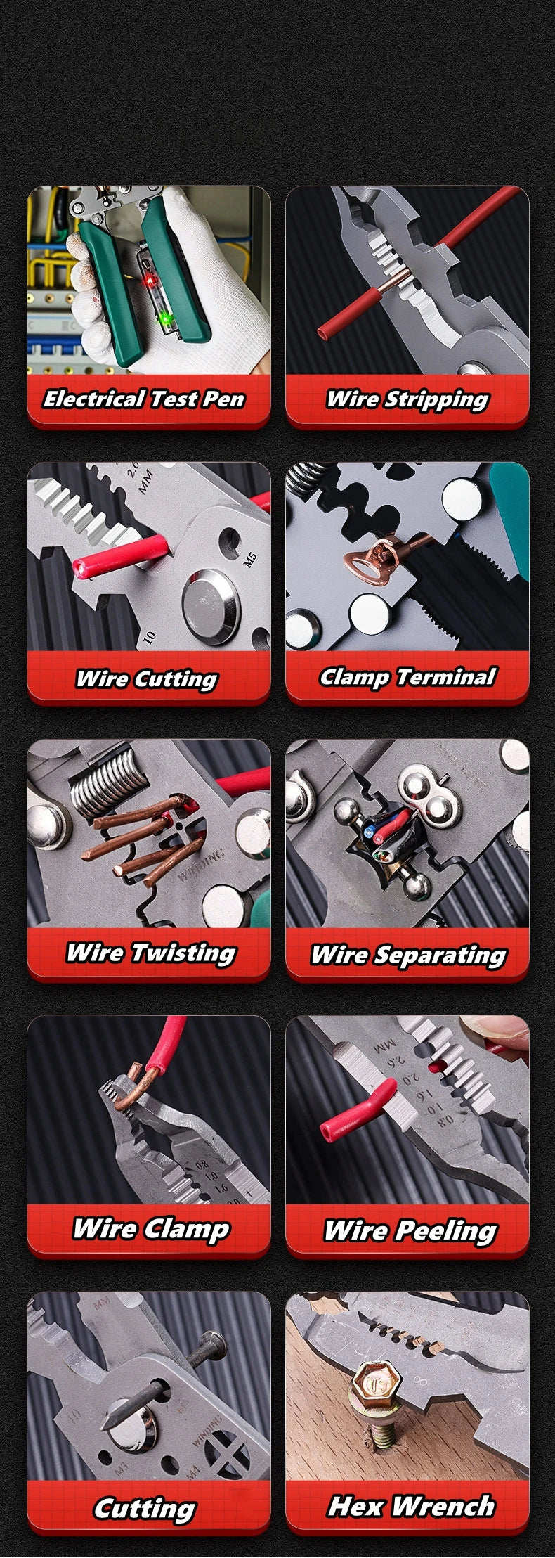 Multifunctional Wire Stripper with Electrical Test Pen Foldable Cable Cutter Crimper Tool, Electrical Folding Pliers for Cutting GiFTiFY