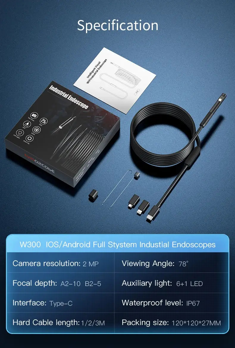 Multi Connector Wifi Endoscope Camera 8mm Dual Lens