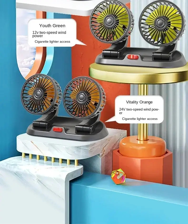 Dual Head Car Fan USB 12V 24V Adjustable