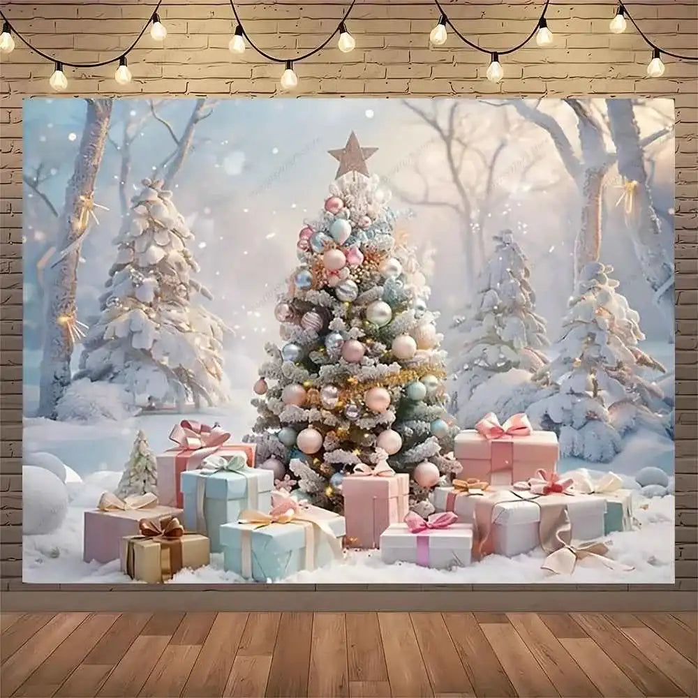 White Christmas Fireplace Background Xmas Tree Garland Gift Photography Backdrop Family Kids Holiday Party Banner Photo Studio by DSERS