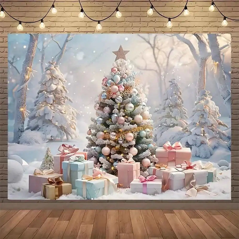 White Christmas Fireplace Background Xmas Tree Garland Gift Photography Backdrop Family Kids Holiday Party Banner Photo Studio by DSERS
