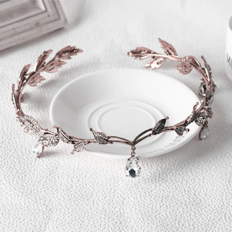 Luxury Crystal Crown Bridal Hair Accessories Wedding Rhinestone Waterdrop Leaf Tiara Crown Headband Frontlet Brides Hair Jewelry GiFTiFY