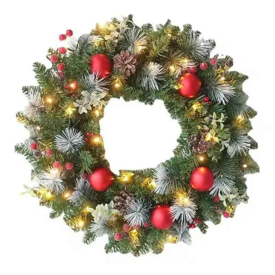 20-60cm Christmas Wreath with LED Fairy Light Door Hanging Garland Pine for Home Decorations Xmas Party Supplies Happy New Year - GiFTiFY