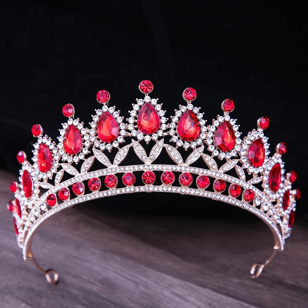 Baroque Blue Green Pink Opal Tiara Crowns Hair Jewelry Rhinestone Diadem Birthday Party Wedding Crystal Bridal Crown Accessories DSERS