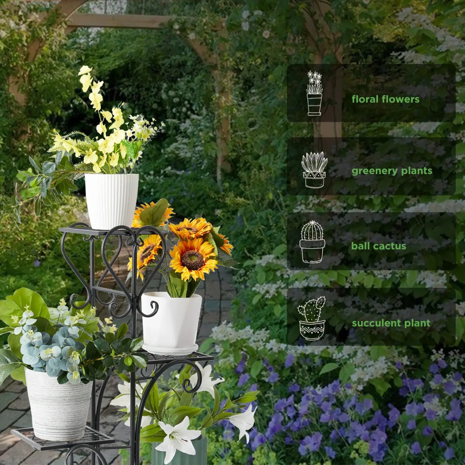 Tiered Metal Plant Stand with Plants