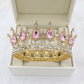 Luxury Retro Gold Color Pink Crystal Round Bridal Crown Classic Baroque Rhinestone Diadem Tiaras Women Wedding Hair Accessories GiFTiFY