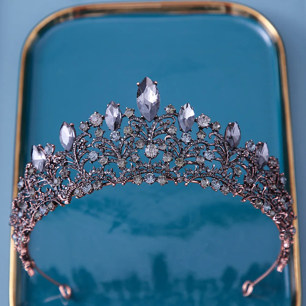 Baroque Bronze Purple Crystal Heart Bridal Tiaras Crown Rhinestone Pageant Diadem Veil Tiara Headbands Wedding Hair Accessories DSERS