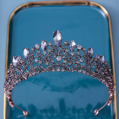 Baroque Bronze Purple Crystal Heart Bridal Tiaras Crown Rhinestone Pageant Diadem Veil Tiara Headbands Wedding Hair Accessories DSERS