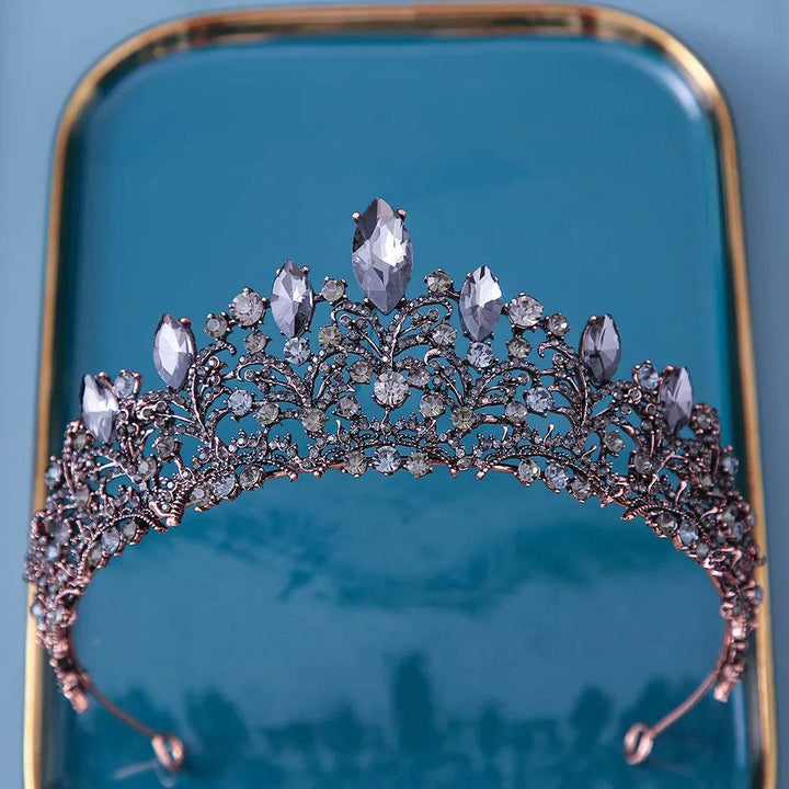 Baroque Bronze Purple Crystal Heart Bridal Tiaras Crown Rhinestone Pageant Diadem Veil Tiara Headbands Wedding Hair Accessories - GiFTiFY