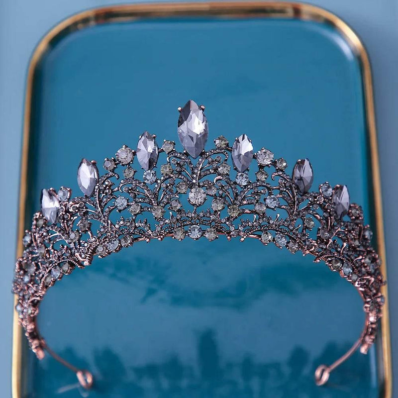 Baroque Bronze Purple Crystal Heart Bridal Tiaras Crown Rhinestone Pageant Diadem Veil Tiara Headbands Wedding Hair Accessories Bridal Jewelry by DSERS