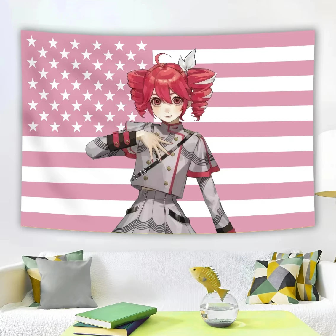 Anime Hatsune Miku American Flag Background Decoration Tapestry Dormitory Bedhead Tapestry Living Room Sofa Background Tapestry wall decore by DSERS