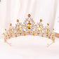 Baroque Gold Color Champagne Crystal Heart Bridal Tiara Crown Rhinestone Pageant Diadem Veil Tiara Headband Wedding Hair Jewelry GiFTiFY
