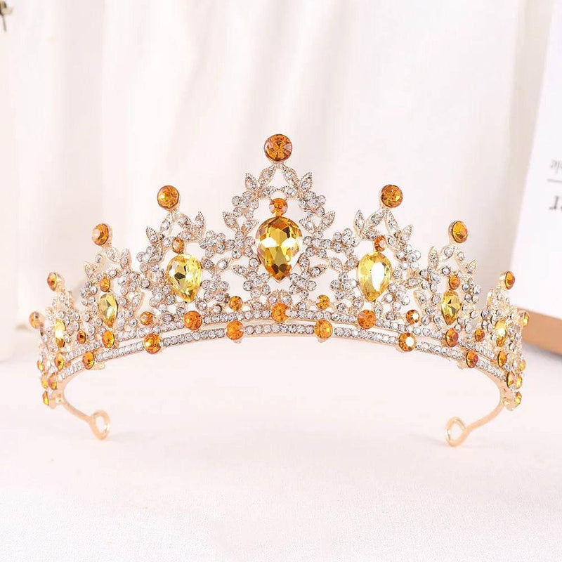 Baroque Gold Color Champagne Crystal Heart Bridal Tiara Crown Rhinestone Pageant Diadem Veil Tiara Headband Wedding Hair Jewelry Tiaras by DSERS