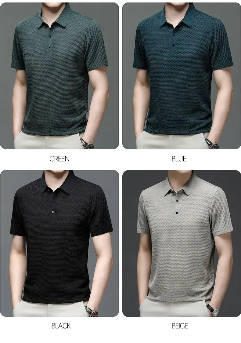 Mens Lop-Up Hollow Short-Sleeved Woven Shirts