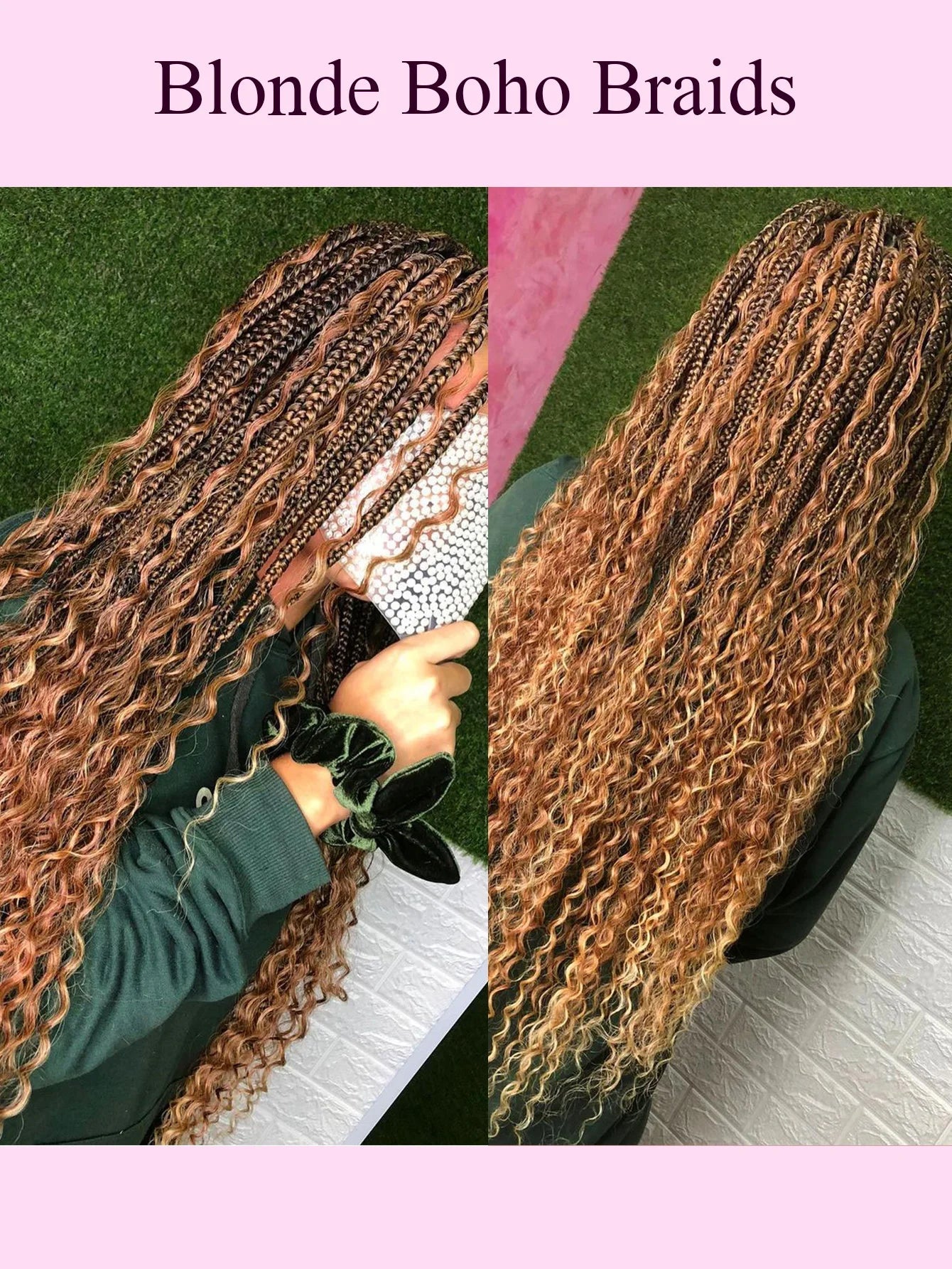 Boho Knotless Braided Wigs Synthetic Full Lace Braids With Curly Hair Ends Goddess Ombre Blonde Box Braided Wigs With Baby Hair GiFTiFY