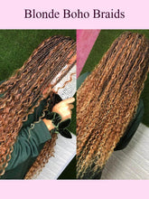 Boho Knotless Braided Wigs Synthetic Full Lace Braids With Curly Hair Ends Goddess Ombre Blonde Box Braided Wigs With Baby Hair - GiFTiFY
