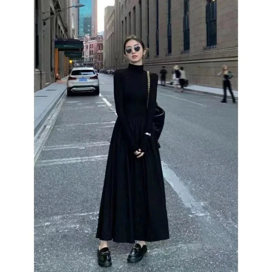 New French Style Temperament Women's High-Grade Black Dress Hepburn Style Gray Turtleneck Dress for Women Autumn Winter DF4964 DSERS