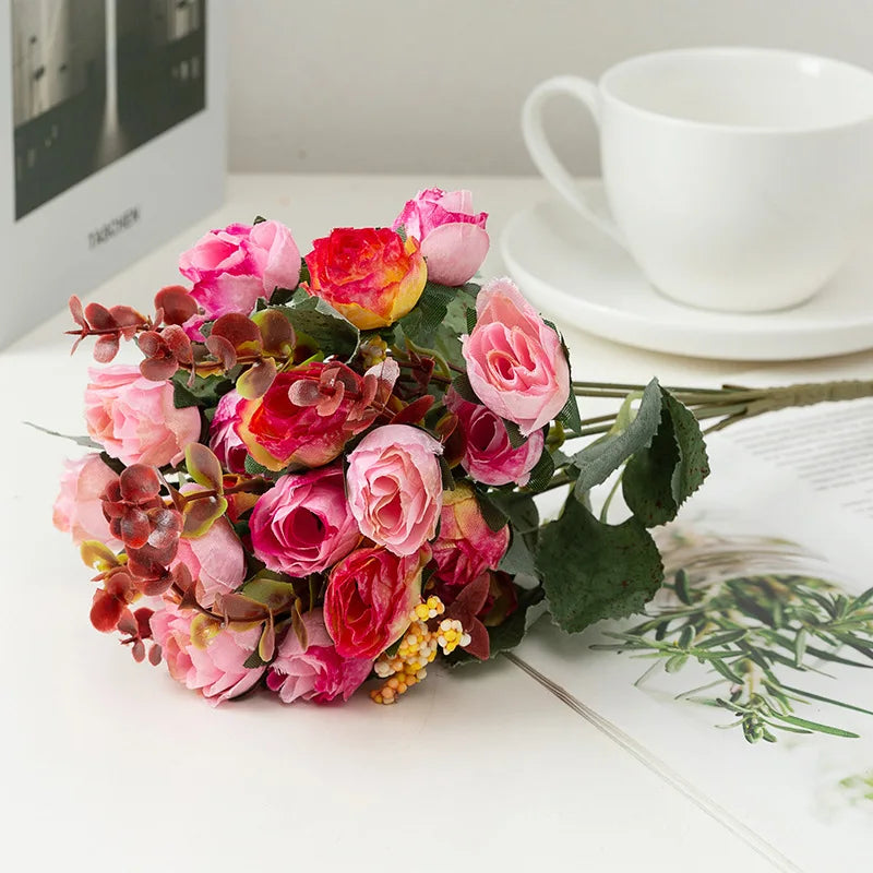 Rose Artificial Flowers Silk Flower with Stems Fake Flowers Bouquet Centerpiece for Party Table Floral Home Bridal Wedding Decor by DSERS