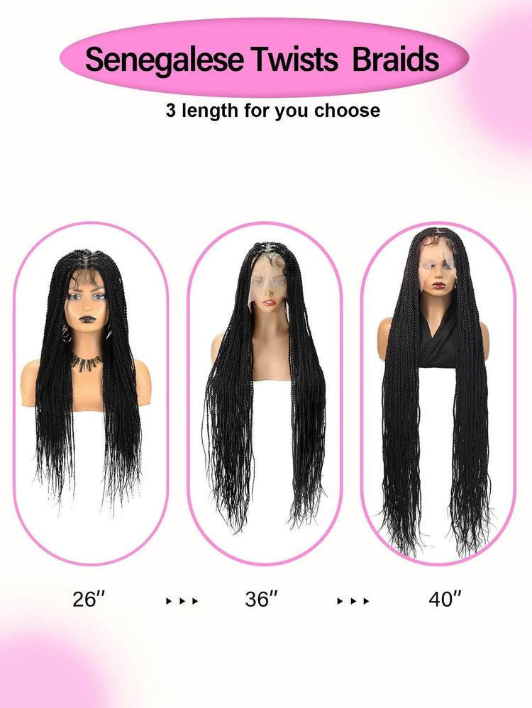 Senegalese Twist Braided Wigs Synthetic Knotless Box Braids Wig For Black Women Full Lace Front Wig Faux Locs Goddess Braids Wig - GiFTiFY