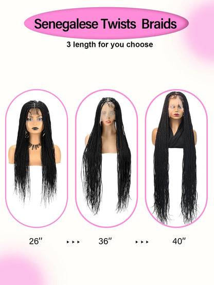 Senegalese Twists Synthetic Braided Wigs Long 40Inch Full Lace Wigs With Baby Hair Knotless Box Braiding Wigs For Black Women GiFTiFY