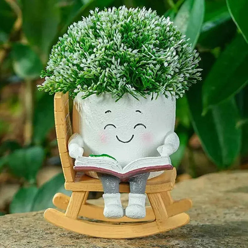 Funny Flower Pot Teacher Appreciation Gift Cute Chair Flower Pot Smile Face Planter Set for Indoor Outdoor Plants by DSERS