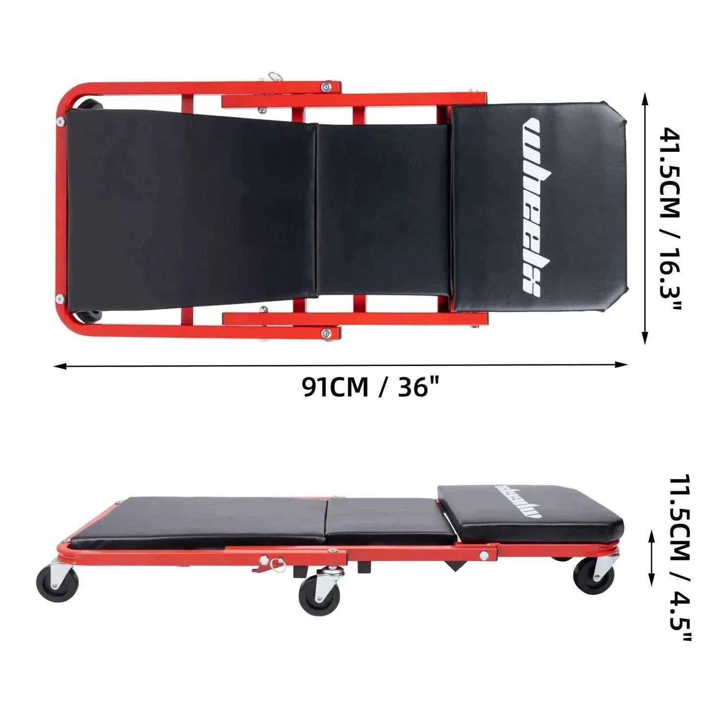 3-in-1 Rolling Mechanic Creeper Z Seat, Foldable Garage Chair Lay Down Sit Lean Back, Under Car Shop Auto Repair, Red Black DSERS