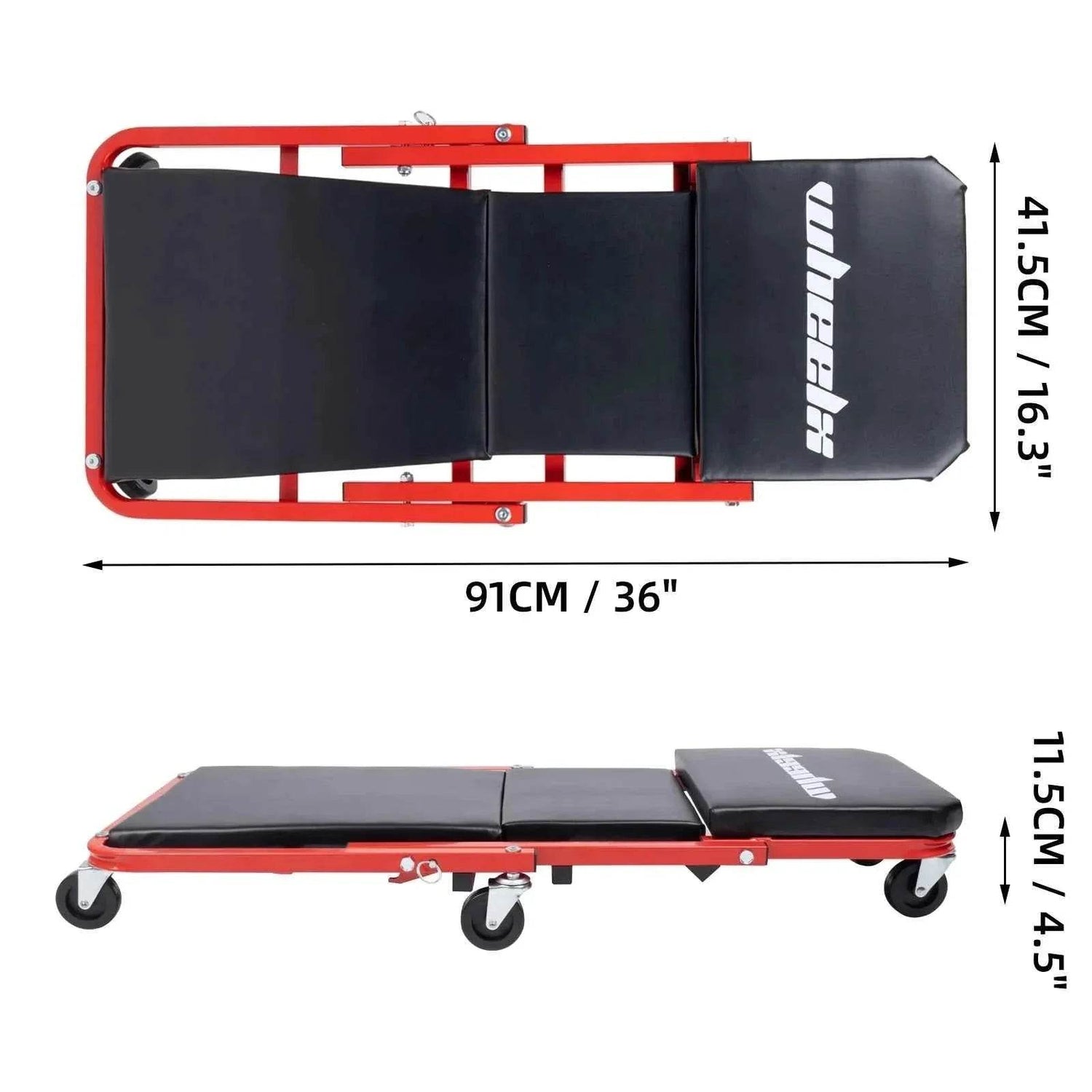 3-in-1 Rolling Mechanic Creeper Z Seat, Foldable Garage Chair Lay Down Sit Lean Back, Under Car Shop Auto Repair, Red Black - GiFTiFY