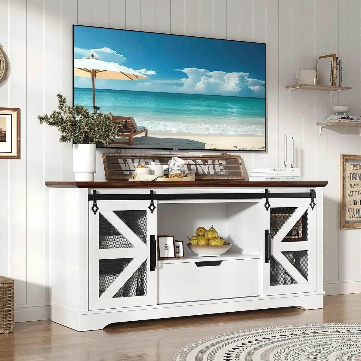 Modern TV Stand for TVs up to 60’’, Entertainment Center w/1 Drawer & 2 Storage Cabinets, Large Media Console Cabinet Modern TV Stand by DSERS