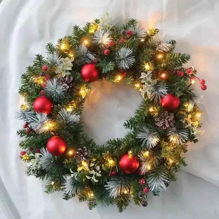 20-60cm Christmas Wreath with LED Fairy Light Door Hanging Garland Pine for Home Decorations Xmas Party Supplies Happy New Year - GiFTiFY