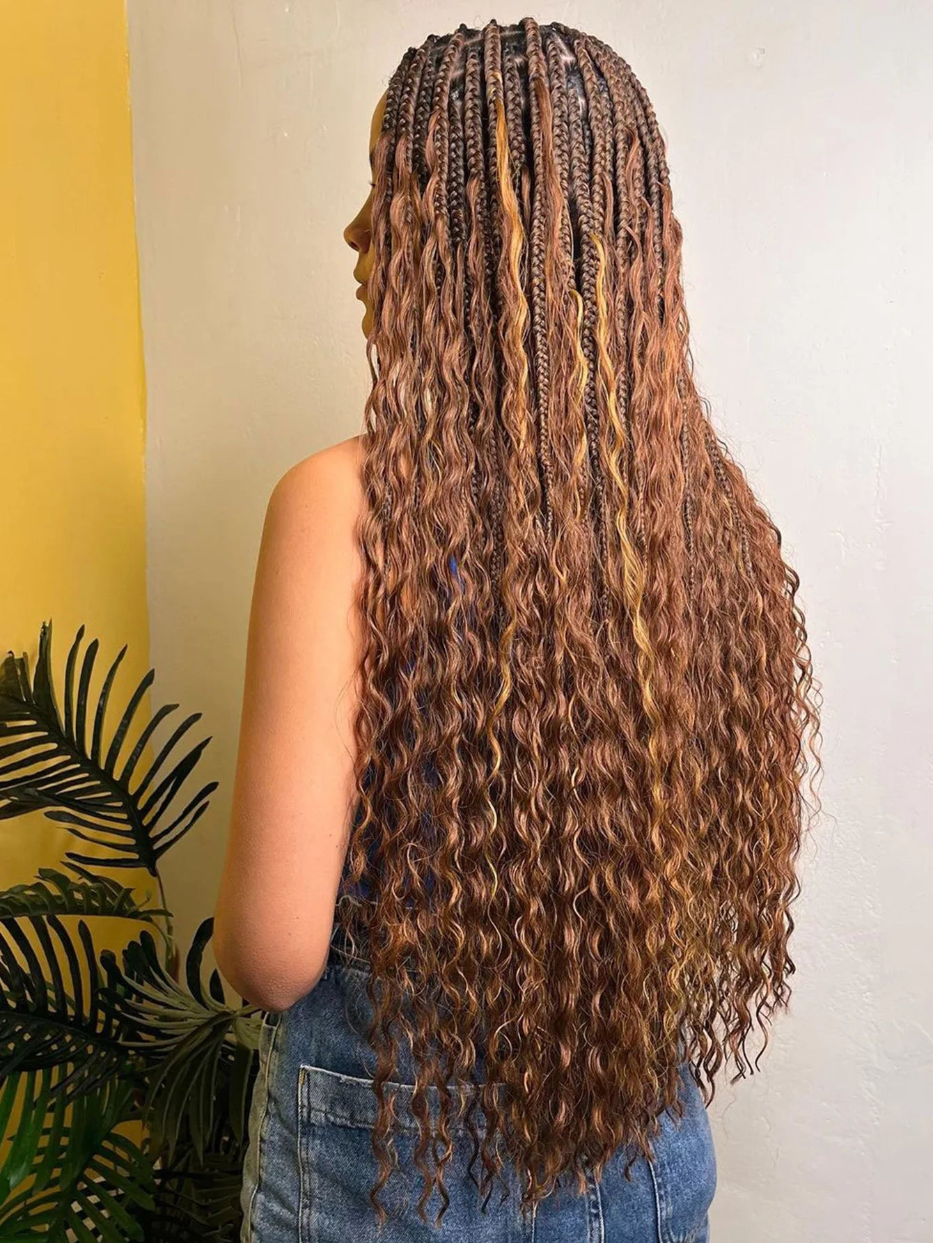 Boho Knotless Braided Wigs Synthetic Full Lace Braids With Curly Hair Ends Goddess Ombre Blonde Box Braided Wigs With Baby Hair GiFTiFY