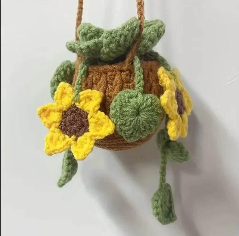 Handmade Crochet Car Styling Plants Succulent Car Plant Ornamentos Decoration Interior Accersories Cute Gift for Women by DSERS
