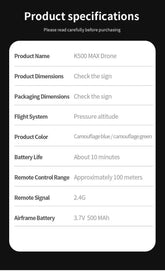 K500MAX Drone Fighter Jet 4k HD Professional Drone Camera WIFI Fpv Aircraft Quadcopte Aerial Photography Drone Birthday Toys