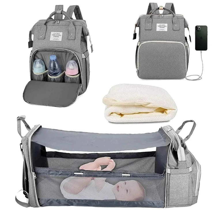 3 In 1 Diaper Bag Backpack Foldable Baby Bed Waterproof Travel Bag with USB Charge Diaper Bag Backpack with Changing Bed 3 types - GiFTiFY