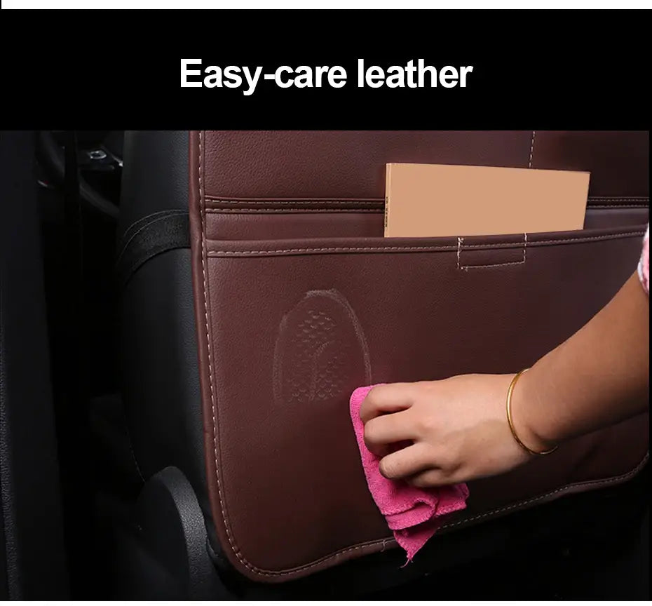 Brown Leather Car Seat Organizer Seametal Anti Kick Pad