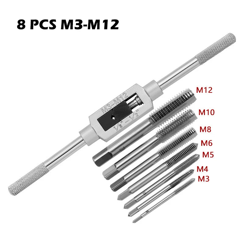 M3-M12 8/6 PCS Metric Hand Tap Set HSS Right-handed Tapping Drill Thread Punching Wrench Hand Tools Male to Make Thread in Steel GiFTiFY