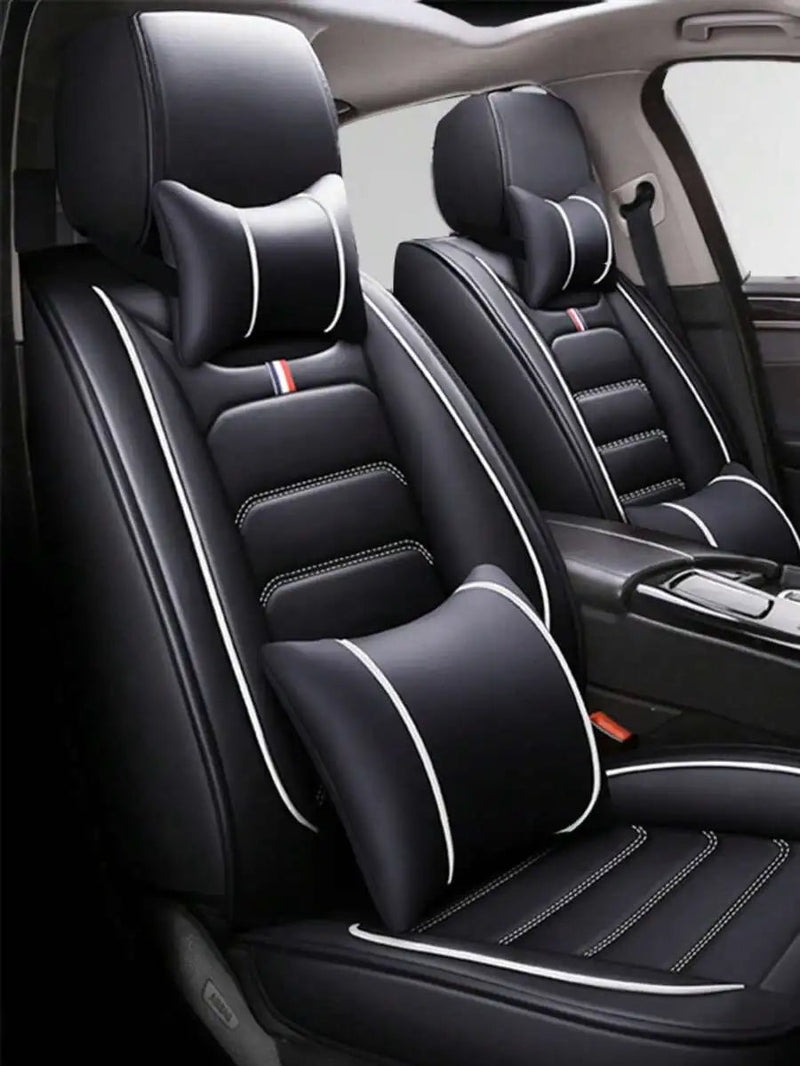 5-Piece Universal Car Seat Covers Set Beige PU Leatherette With Neck Lumbar Pillows All Season by GiFiFY