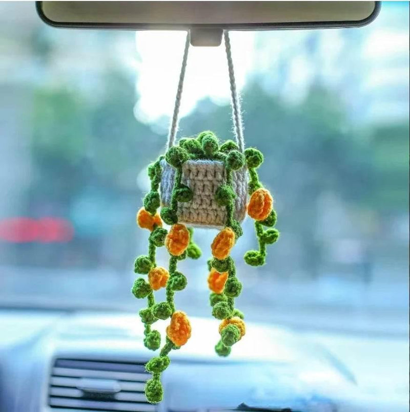 Handmade Crochet Car Styling Plants Succulent Car Plant Ornamentos Decoration Interior Accersories Cute Gift for Women by DSERS