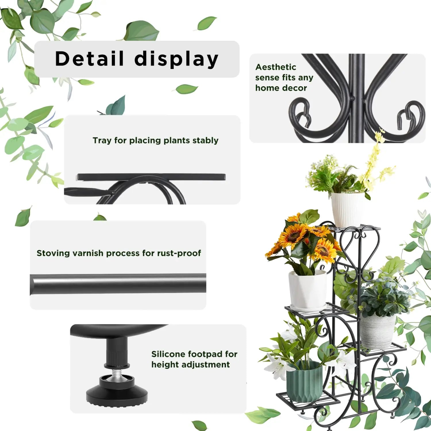 Tiered Metal Plant Stand with Plants