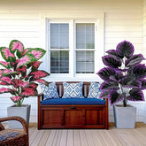 Set of 2 Artificial Caladium Plants with Purple Pink Leaf Faux Bonsai Plant