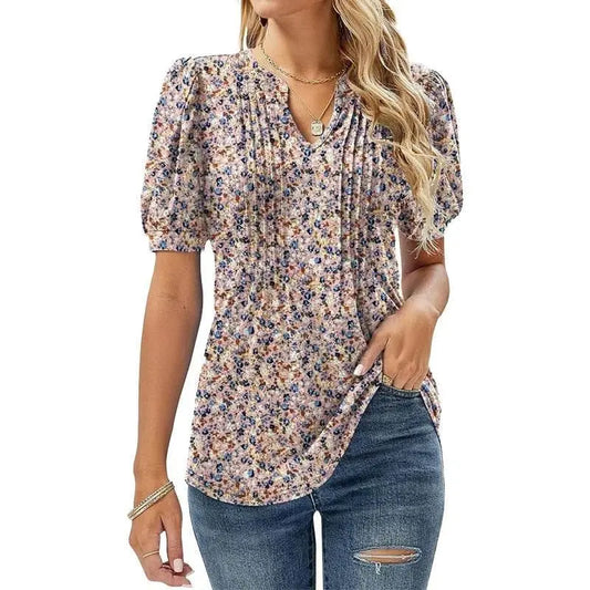Summer V-Neck Puff Sleeve Tunic Tops for Women - GiFTiFY