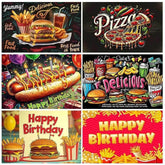 Quick Food Theme Birthday Party Decoration Hamburger French Fries Pizza Background Banner Photography Backdrop Supplies Kid Gift - GiFTiFY