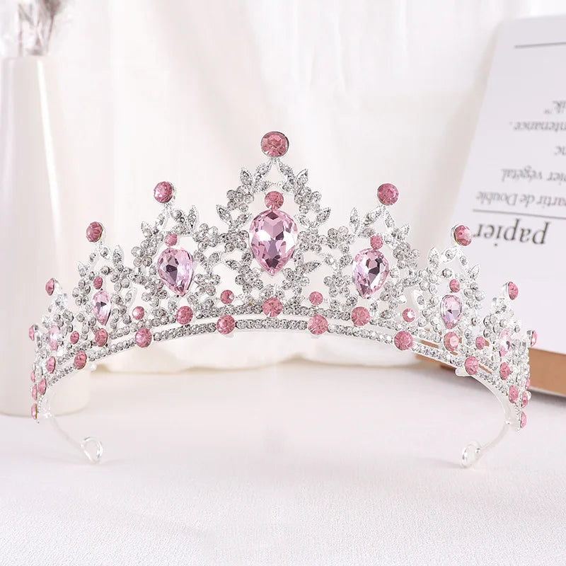 Baroque Gold Color Champagne Crystal Heart Bridal Tiara Crown Rhinestone Pageant Diadem Veil Tiara Headband Wedding Hair Jewelry GiFTiFY