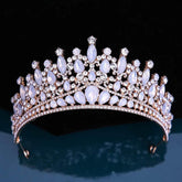 Baroque Pink Opal Crystal Bridal Crown Royal Queen Tiaras Rhinestone Pageant Prom Diadem Princess Wedding Crown Hair Accessories - GiFTiFY