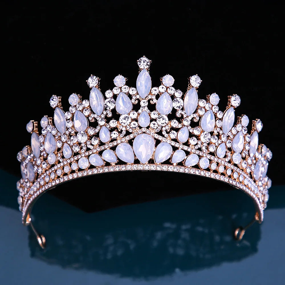 Baroque Pink Opal Crystal Bridal Crown Royal Queen Tiaras Rhinestone Pageant Prom Diadem Princess Wedding Crown Hair Accessories GiFTiFY