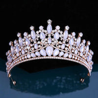 Baroque Pink Opal Crystal Bridal Crown for Wedding
