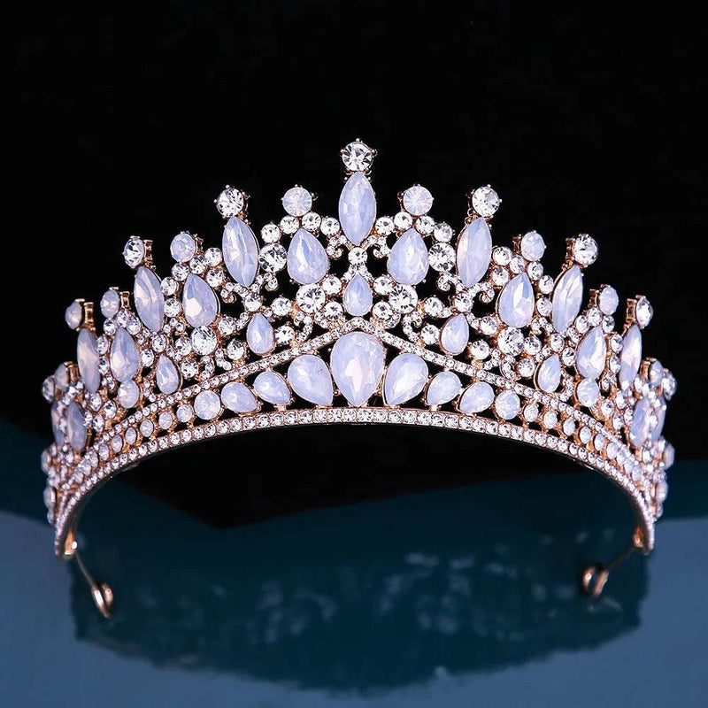 Baroque Pink Opal Crystal Bridal Crown Royal Queen Tiaras Rhinestone Pageant Prom Diadem Princess Wedding Crown Hair Accessories Tiaras by DSERS