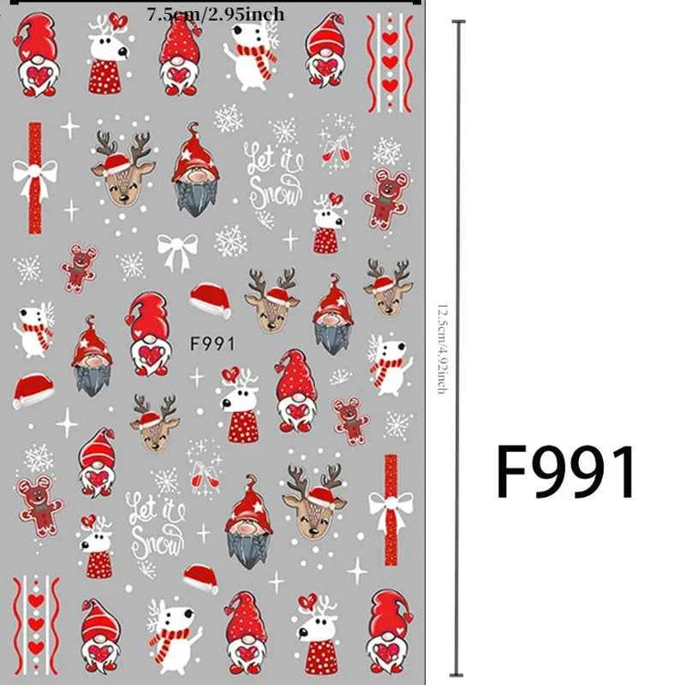 Christmas Nail Art Stickers Decals, Santa, Reindeer, Snowman, Tree Designs, Self-Adhesive Cartoon Nail Supplies, Matte Finish
