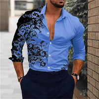 Men's Pink Fashion Shirt Hawaii Party New Men's Long Sleeve Button Collar Shirt Slimming